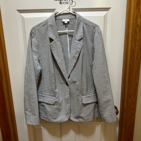 J. Jill Jackets & Blazers - J Jill one button blazer grey and white striped size XL